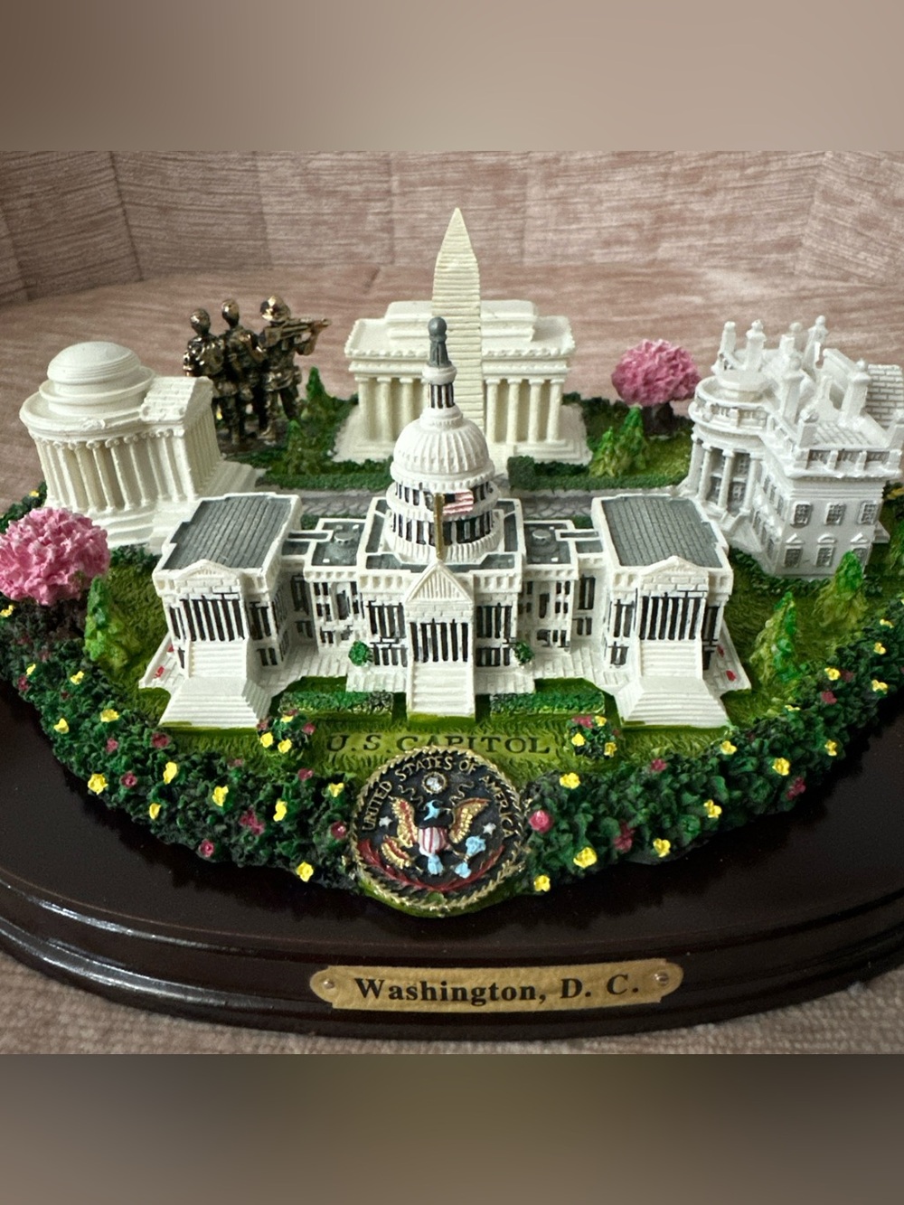 Washington DC Landmark Desk Statue Cherry Blossom White House Capitol With Box